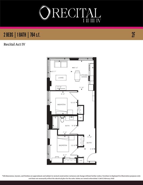 A floor plan for the Recital Act IV apartment.